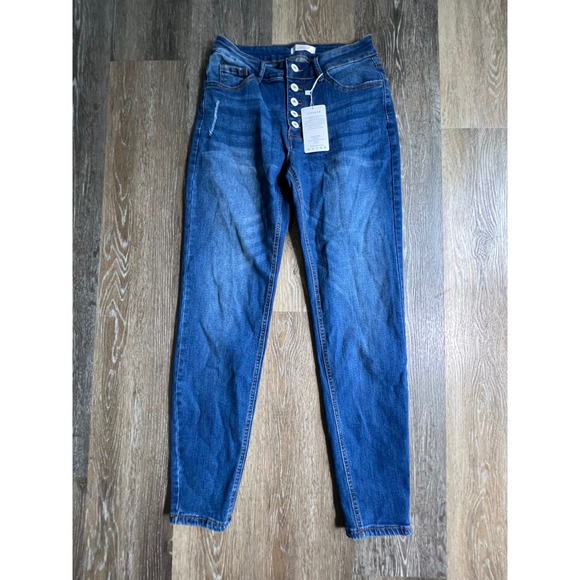 kirundo Denim - KIRUNDO Skinny Jeans Women Size M Blue High Waist Button Fly Distressed Denim